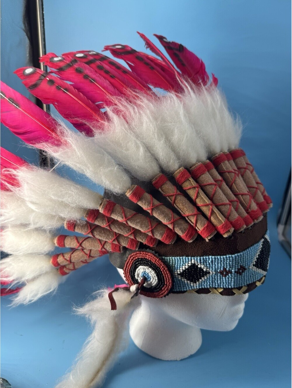 Native American Style Feather Headdress Beaded Halloween Costume Theater Prop